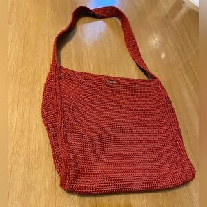 The Sak Women’s Crochet Shoulder Purse Red Handbag Roomy Inside Zip Pocket
